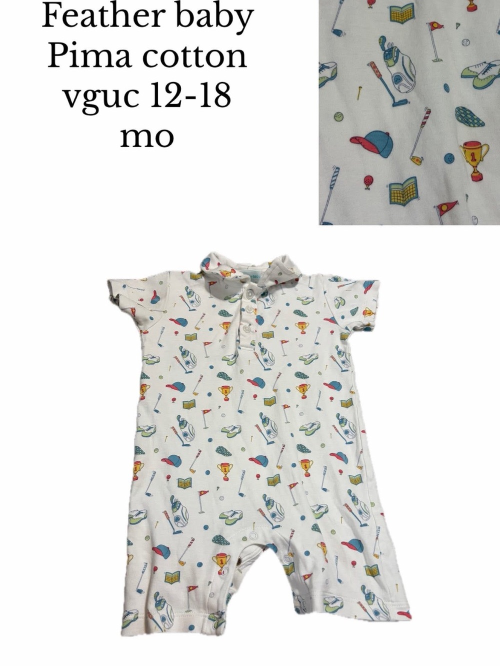 Feather Baby 12-18 month Pima cotton golf 
Collared Romper - Little Links